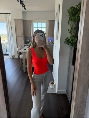 Teenbell Scoop Neck Orange/Red Tank Bodysuit (Size Medium)
